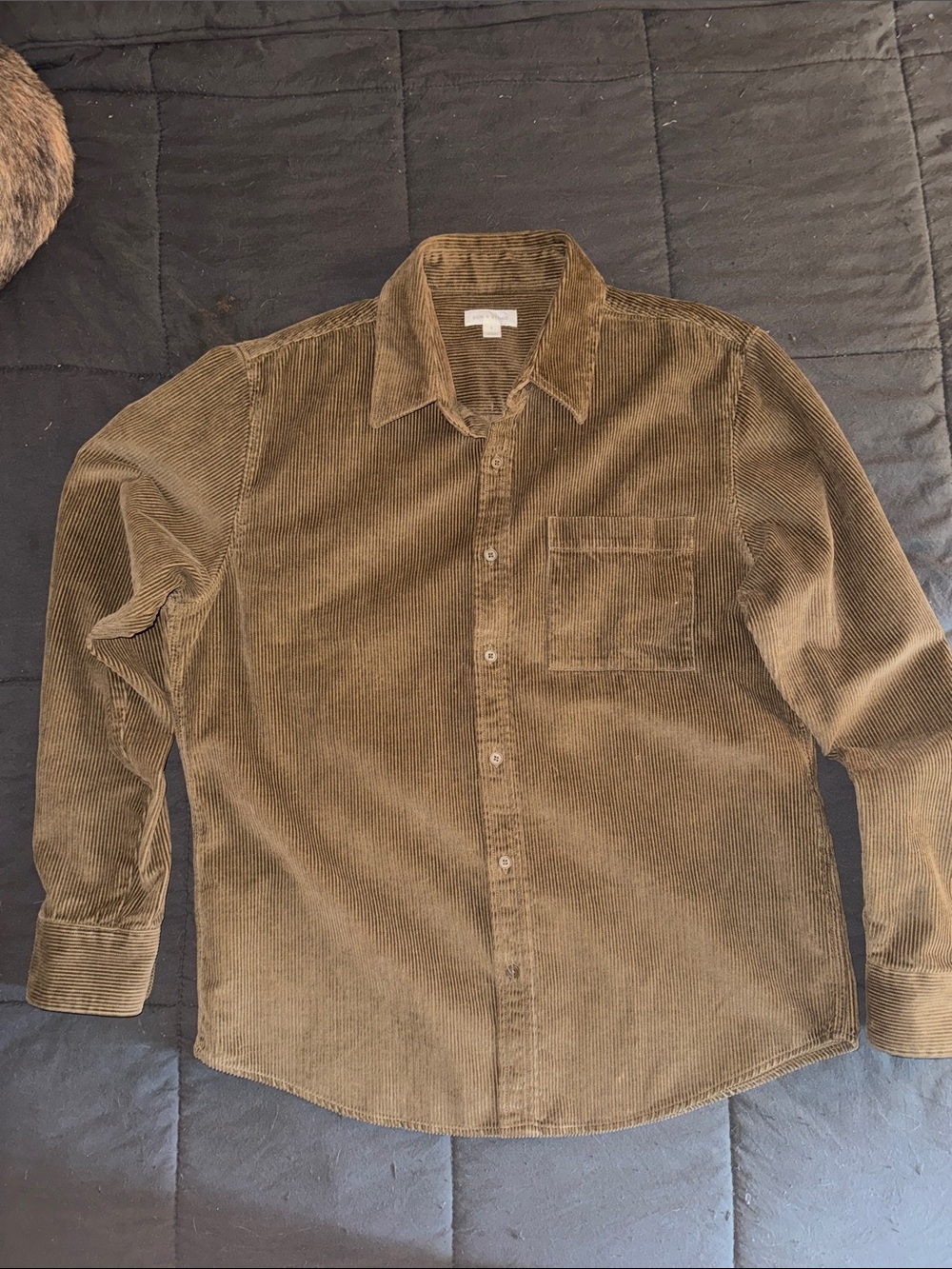 Sun + Stone Olive Green Corduroy Button-Down Shirt